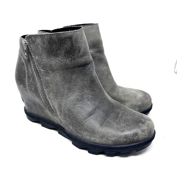 Sorel Joan of Arctic Wedge II Women's 10.5 Zip Quarry Gray Leather Hidden Heel - Picture 1 of 11